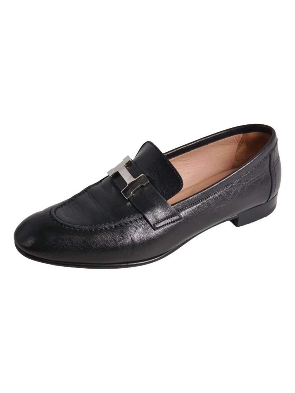 Hermes Loafers Moccasin Paris H Logo Constance Shoes Leather Black